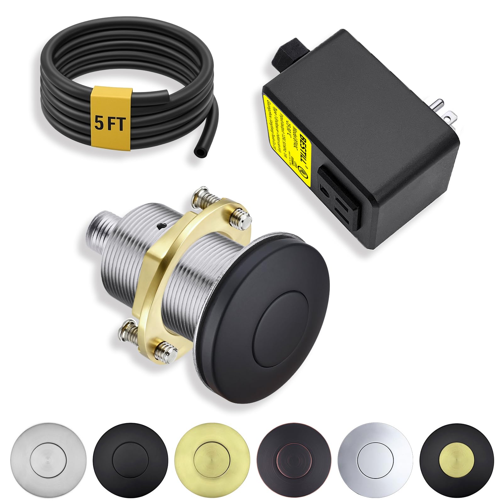 BESTILL Garbage Disposal Air Switch Kit - All Metal, UL Listed Sink Top On/Off Switch Button for Food Waste Disposer, Matte Black Finish, Compatible with Kohler, Moen and Delta Faucets