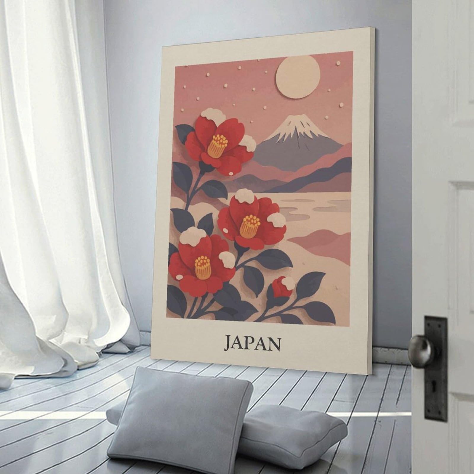 Junmoney Canvas Wall Picture Japan Floral Landscape Art Print, 16x24inch(40x60cm), for Study, Office Or Focused Interiors, Wall Art That Adds Style to Work Areas