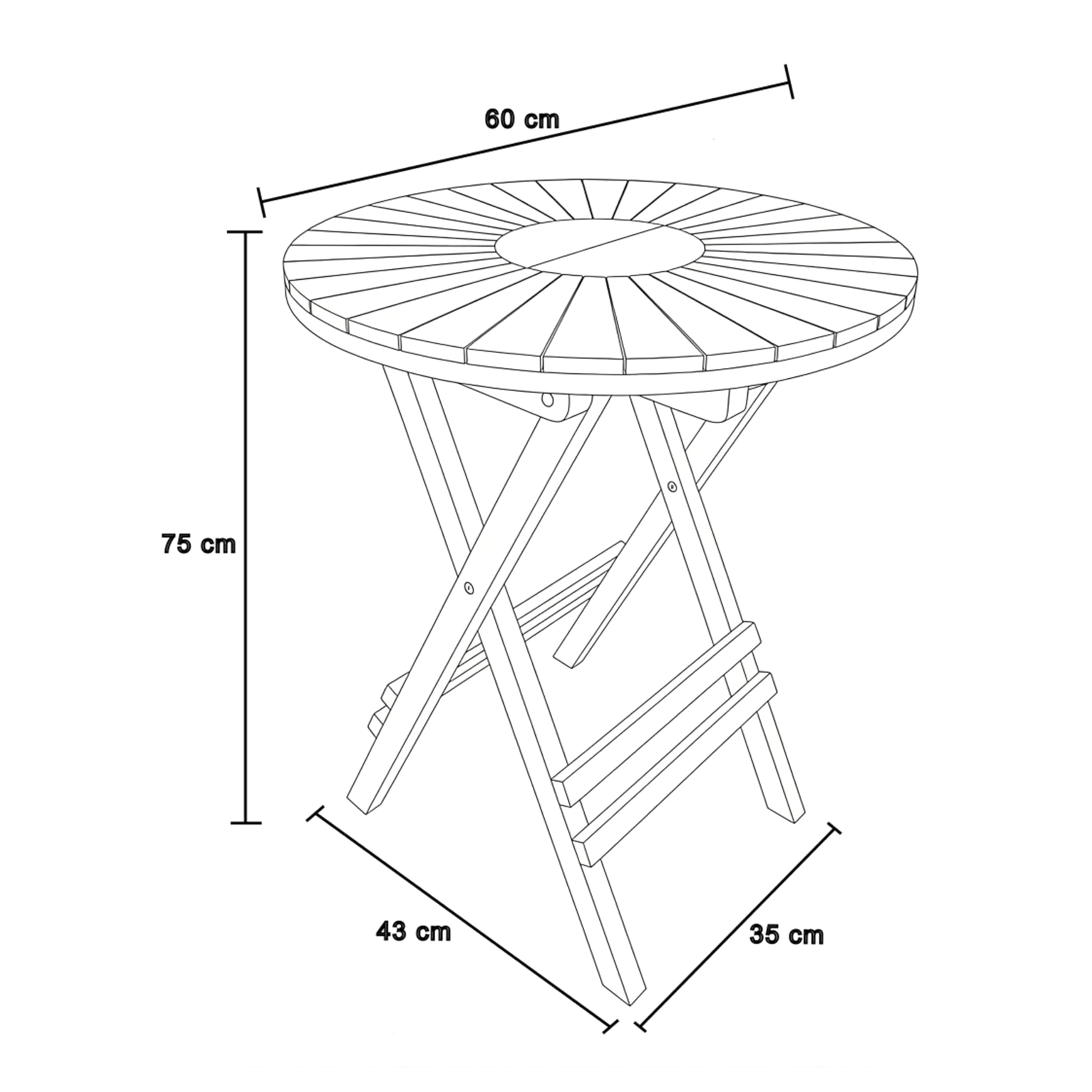 AXI Gia/Mina Conjunto de Bistro de Teca, 3 Piezas | Conjunto de Bistro con 2 sillas Plegables - Mesa de Jardin Redonda Plegable de 60 cm | Conjunto de Jardin de Madera para Balcon, terraza y Jardin