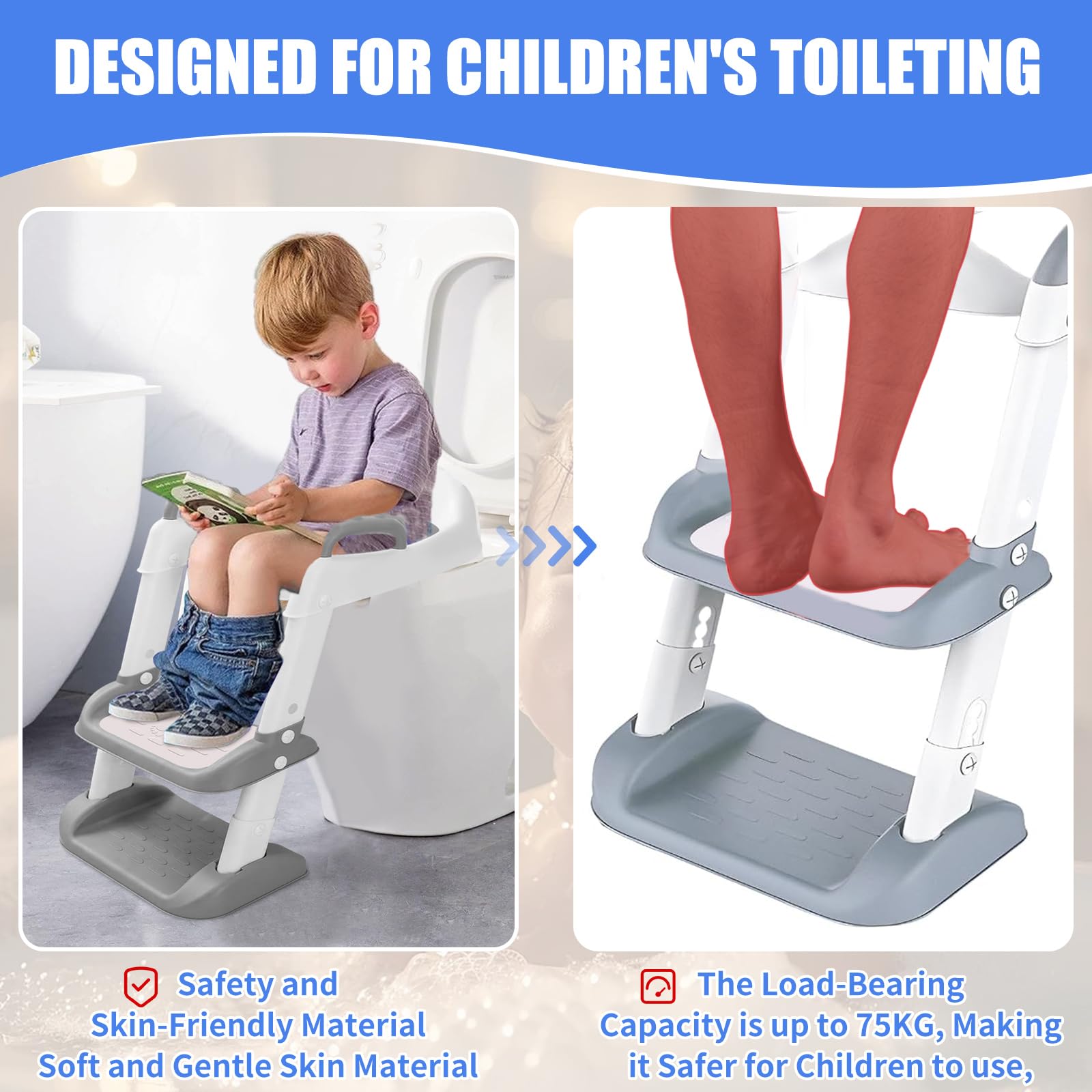 Reducteur Toilette Enfant, Abattant WC Antidérapant Échelle Réducteur, Pliable et Réglable, Réducteur WC Enfant Siege Toilette Enfant avec Marche Adapté pour Apprentissage de la Propreté