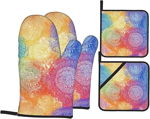 Miniatura 161 de Manoplas de horno y soportes para ollas, arte de mármol blanco y dorado, juego de 4 guantes de cocina resistentes al calor, antideslizantes