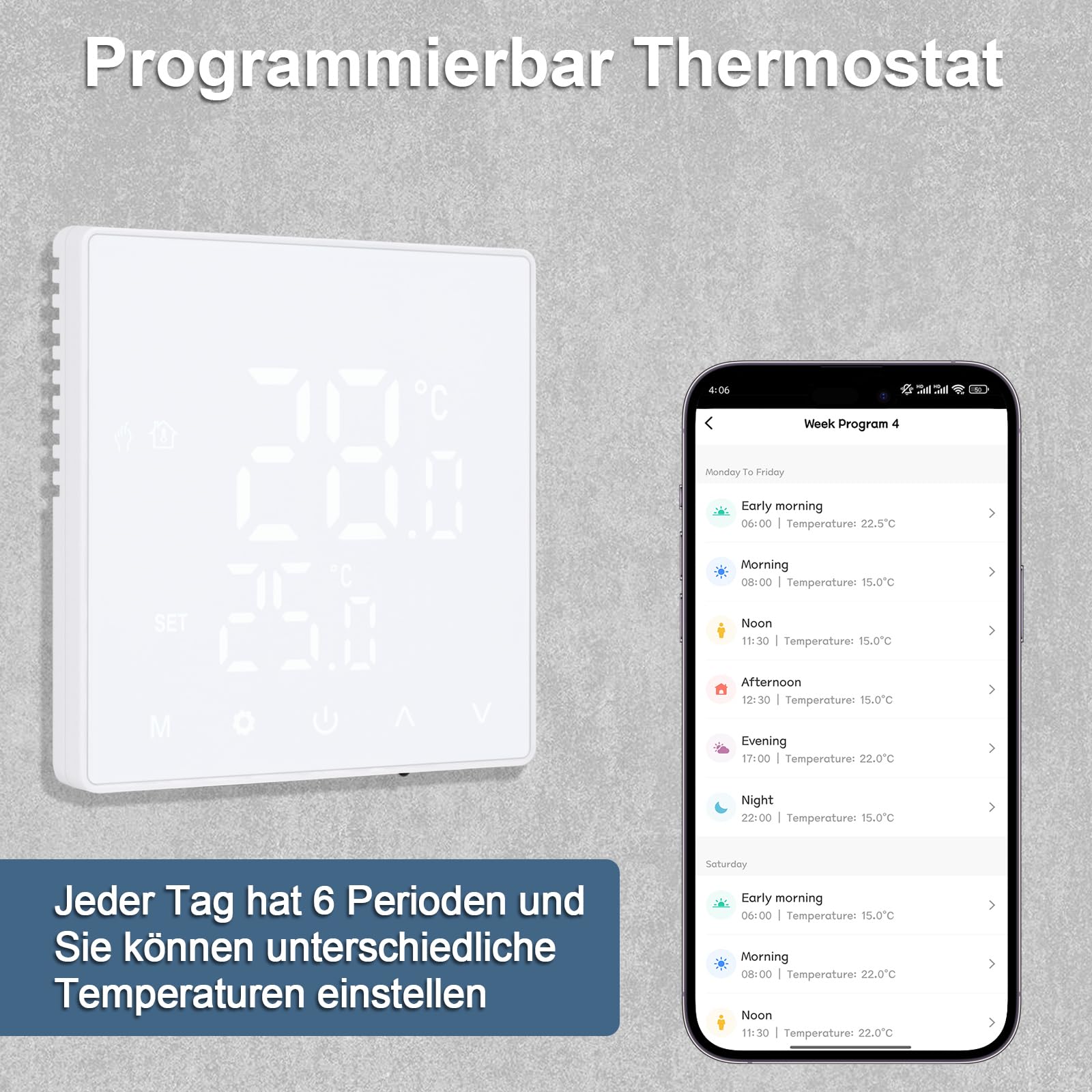 CNBINGO Thermostat intelligent pour chauffage au sol, Wi-Fi, 230 V, noir