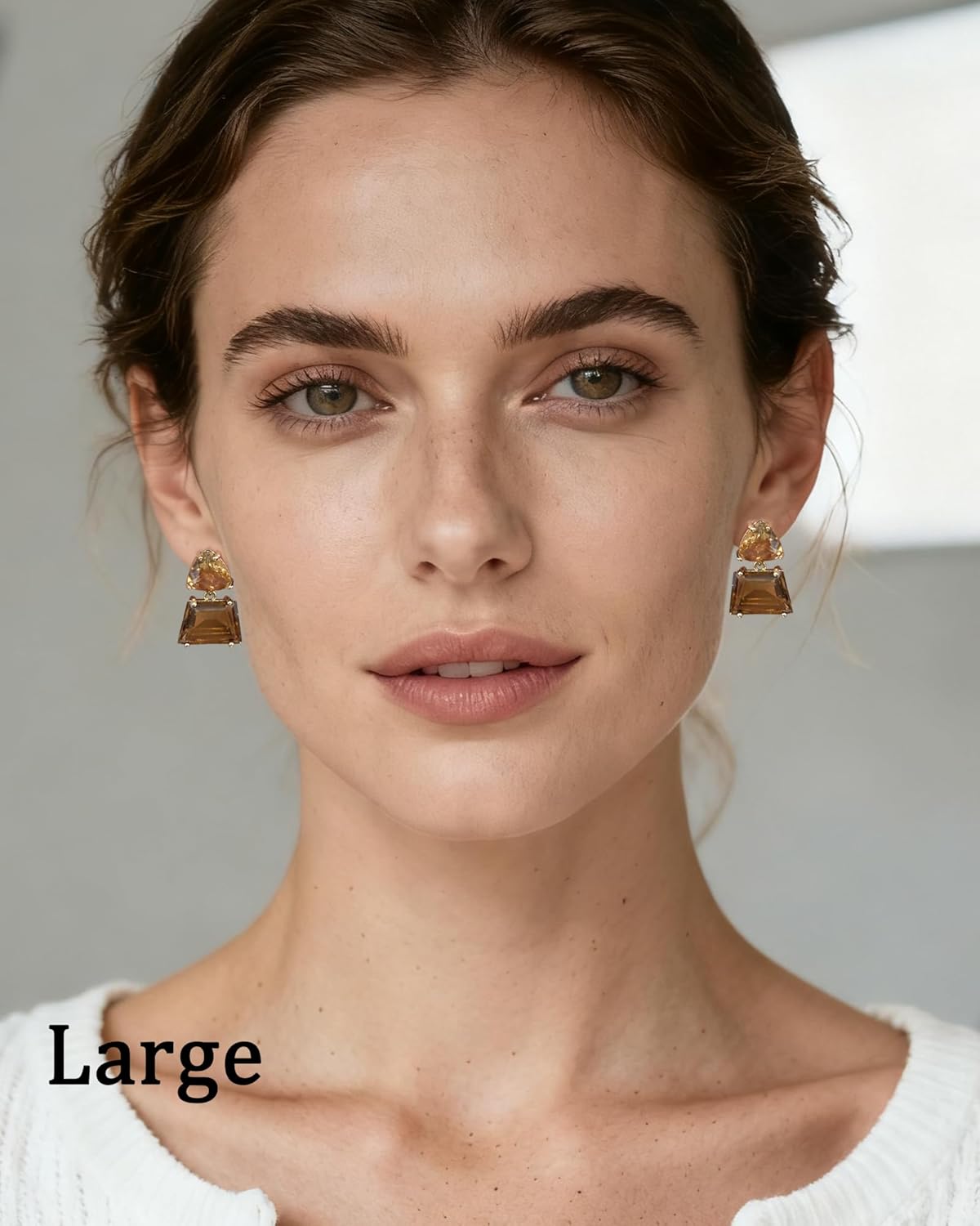 Hypoallergenic Brown Crystal Dangle Earrings for Women - Fashionable Amber Drops Ideal for Sensitive Ears - Image 5