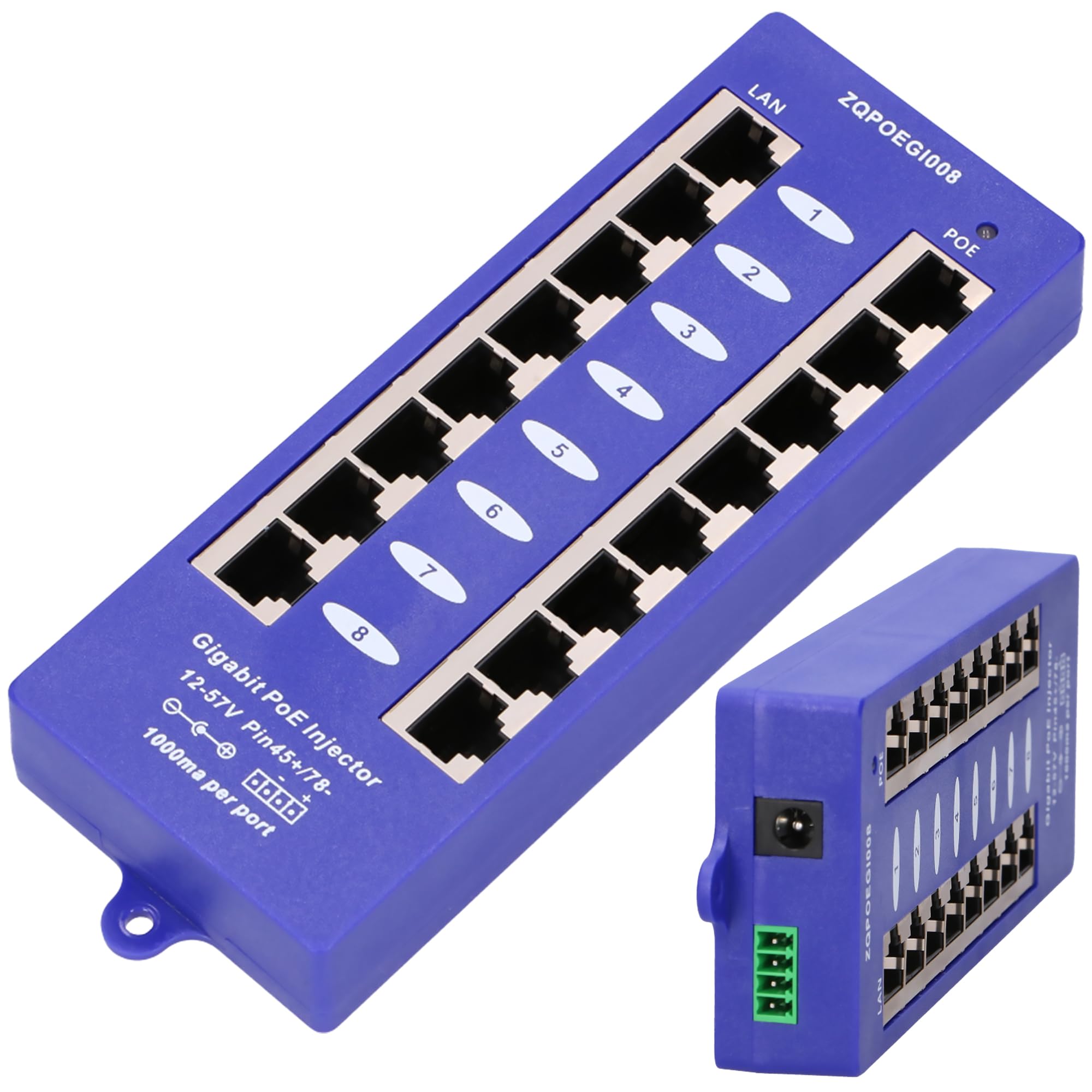 EXTRALINK Injecteur PoE - Plug & Play - Ethernet Gigabit - 8 Ports PoE+ - Fonctionnement Silencieux et Indicateur LED - Compact et Polyvalent pour Caméras IP, Téléphones VoIP, Points d'Accès - Mode B