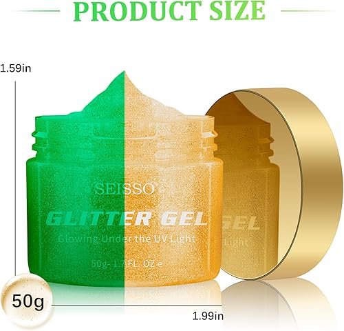 Miniatura 2 de SEISSO Gel de purpurina corporal con brillo dorado neón, gel de purpurina corporal que brilla en la oscuridad, gel de purpurina luminosa de sirena,
