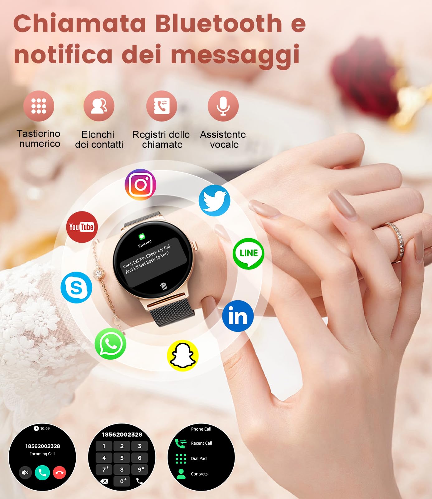 LIGE Orologio da donna con chiamate Bluetooth, 1.43" AMOLED HD Orologio sportivo da donna con calorie/salute delle donne/SpO2, IP68 Orologio da donna impermeabile, Android iOS Oro Nero