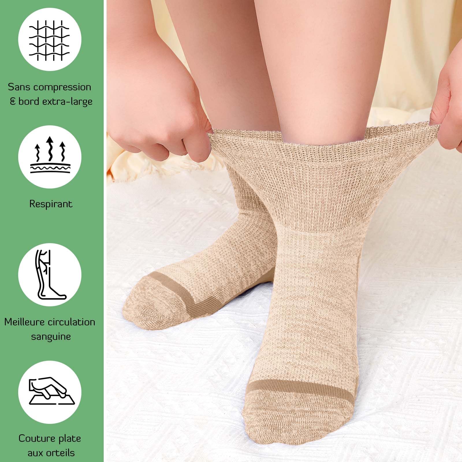 LOFIR Chaussettes Diabétiques en Bambou pour Femme: Socquettes Sans Couture et Sans Élastique pour Homme - Pour Femmes Enceintes et Personnes Âgées Aux Pieds Enflés 5 Paires Taille 39-46
