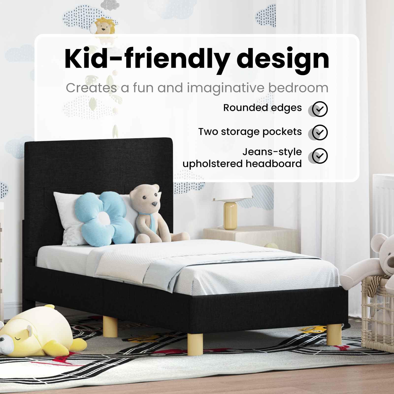 vidaXL Cadre de lit pour Tout-Petit avec tête de lit Noir 70 x 140 cm