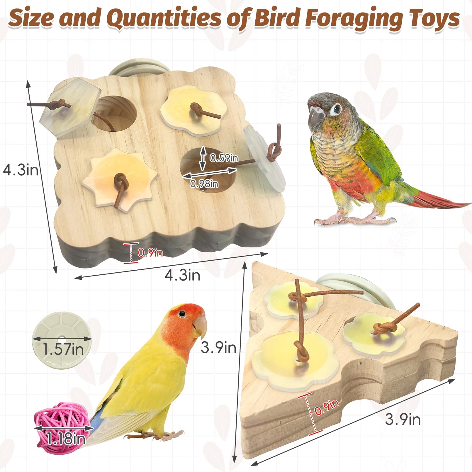 PINVNBY 2 PCS Small Bird Foraging Toys Wooden Parakeet Interactive Puzzle Toys Enrichment Chewing Training Toys for Cage Birds Cockatiel Lovebird Parakeet Budgie Small-Medium Birds - image 2