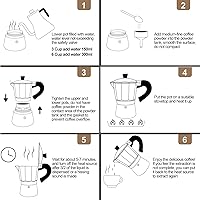 Vista 9 de Cafetera de aluminio con 3 tazas de 5.1 fl oz Moka Pot Express, estufa de café expreso, colorida cafetera italiana, estilo clásico, Greca Café, Rojo