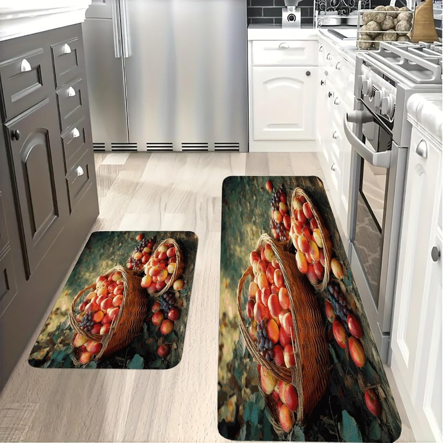 Fruit Harvest Kitchen Mats with 2PCS Non-Slip Washable,Kitchen Rug Heavy Duty Durable, Floor Mats for Kitchen,Office,Sink,Laundry