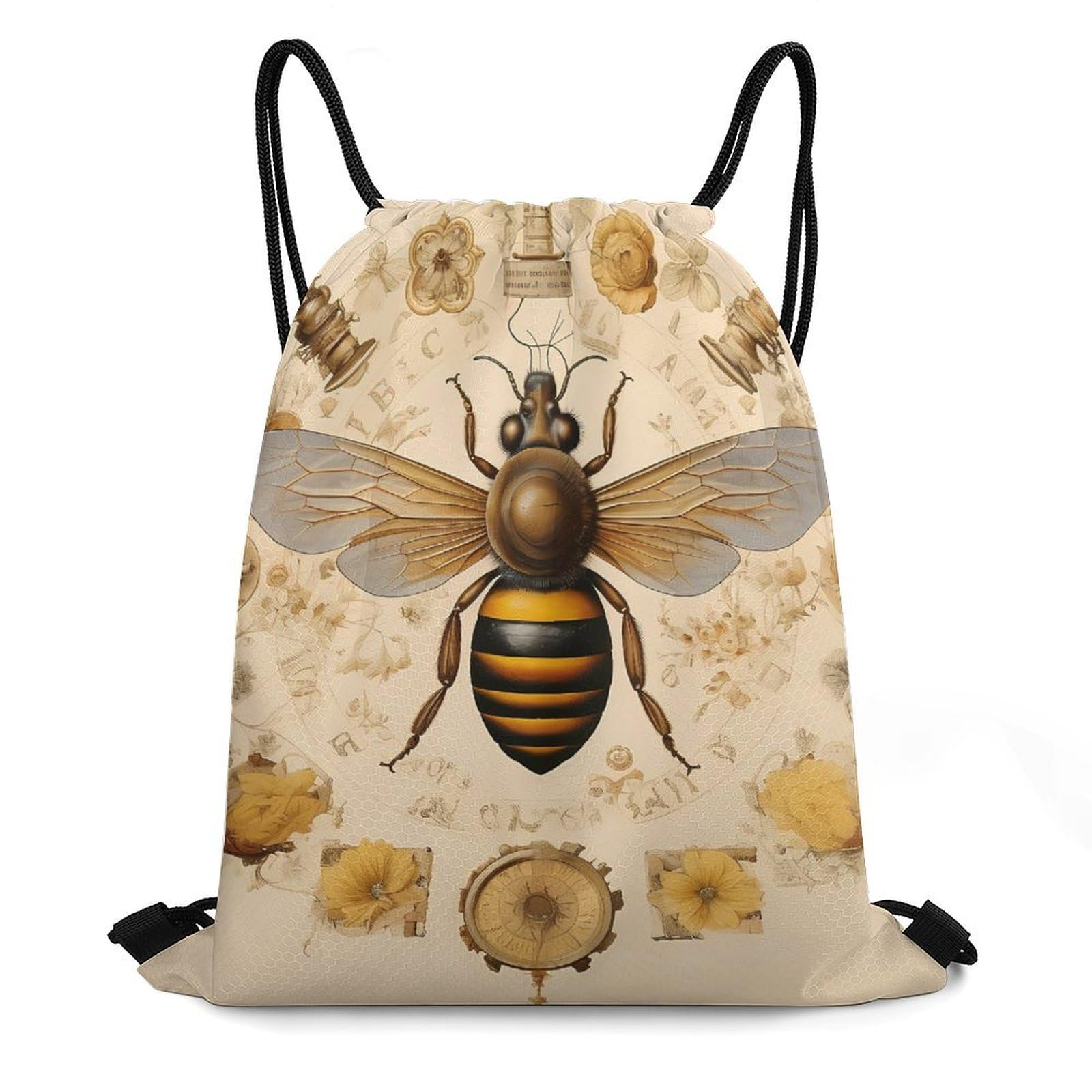 French Bee Drawstring Backpack Durable Sport Gym Bags Daypack for Men Women 35 * 42cm