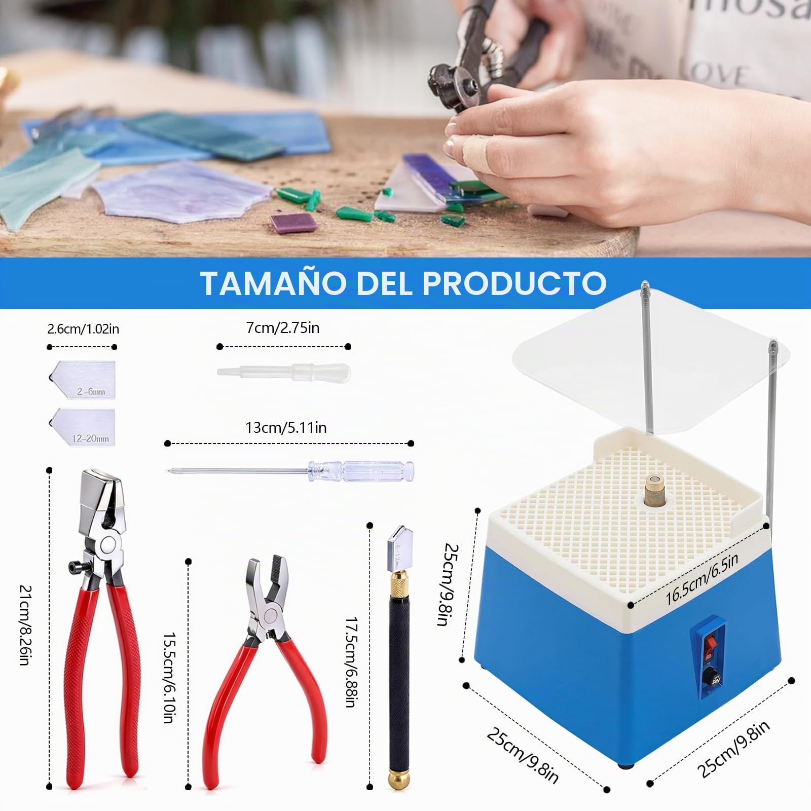 Amoladora De Vidrio, Molinillo PortáTil De 65 W Y 4200 Rpm Con Deflector Portaherramientas Y Juego De 8 Herramientas Para Cortar Vidrio Para CeráMica JoyeríA Y Vitrales