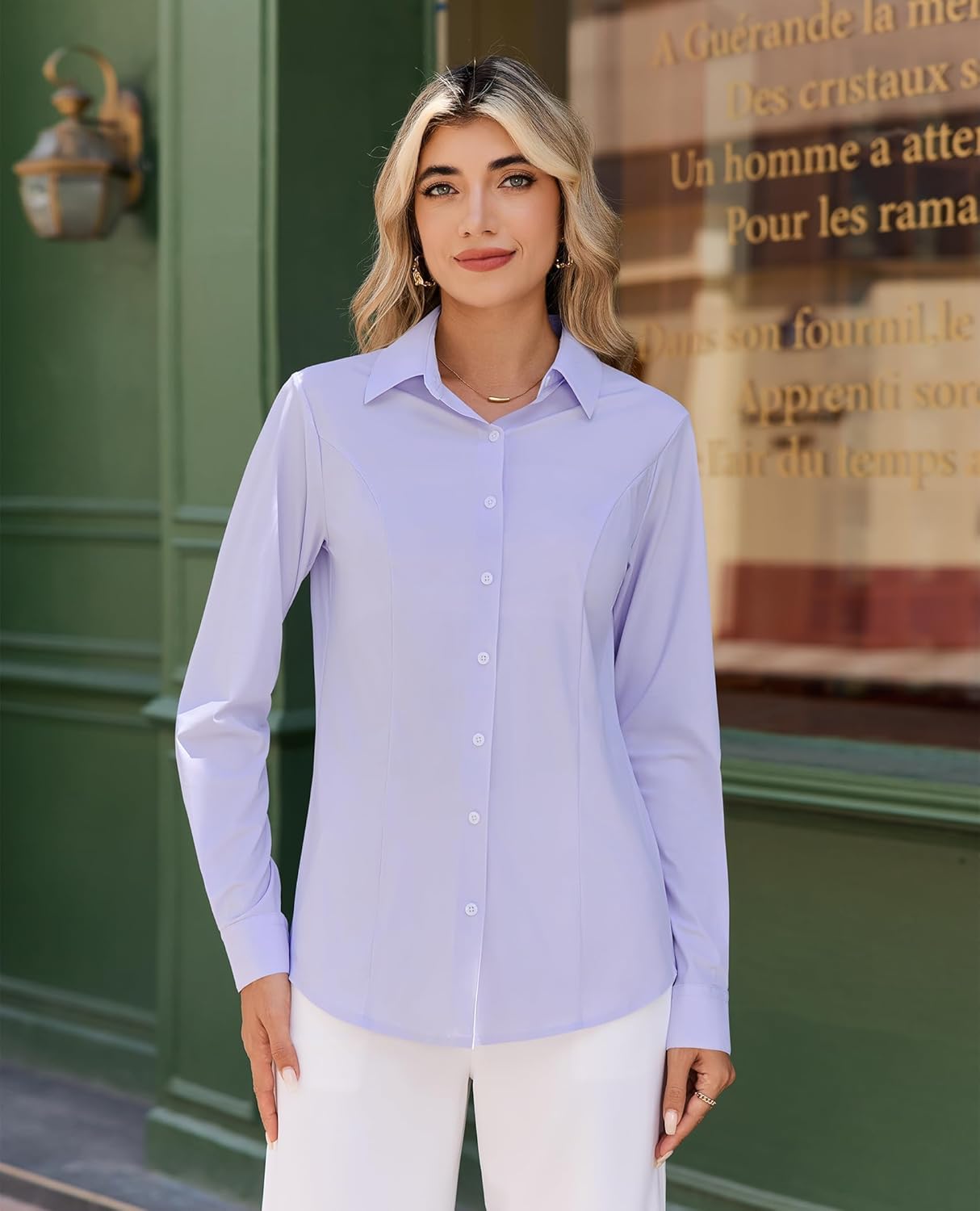 siliteelon Womens Stretch Button Down Shirts Slim fit Long Sleeve Dress Shirt Wrinkle Free Collared Business Casual Blouse - Image 5