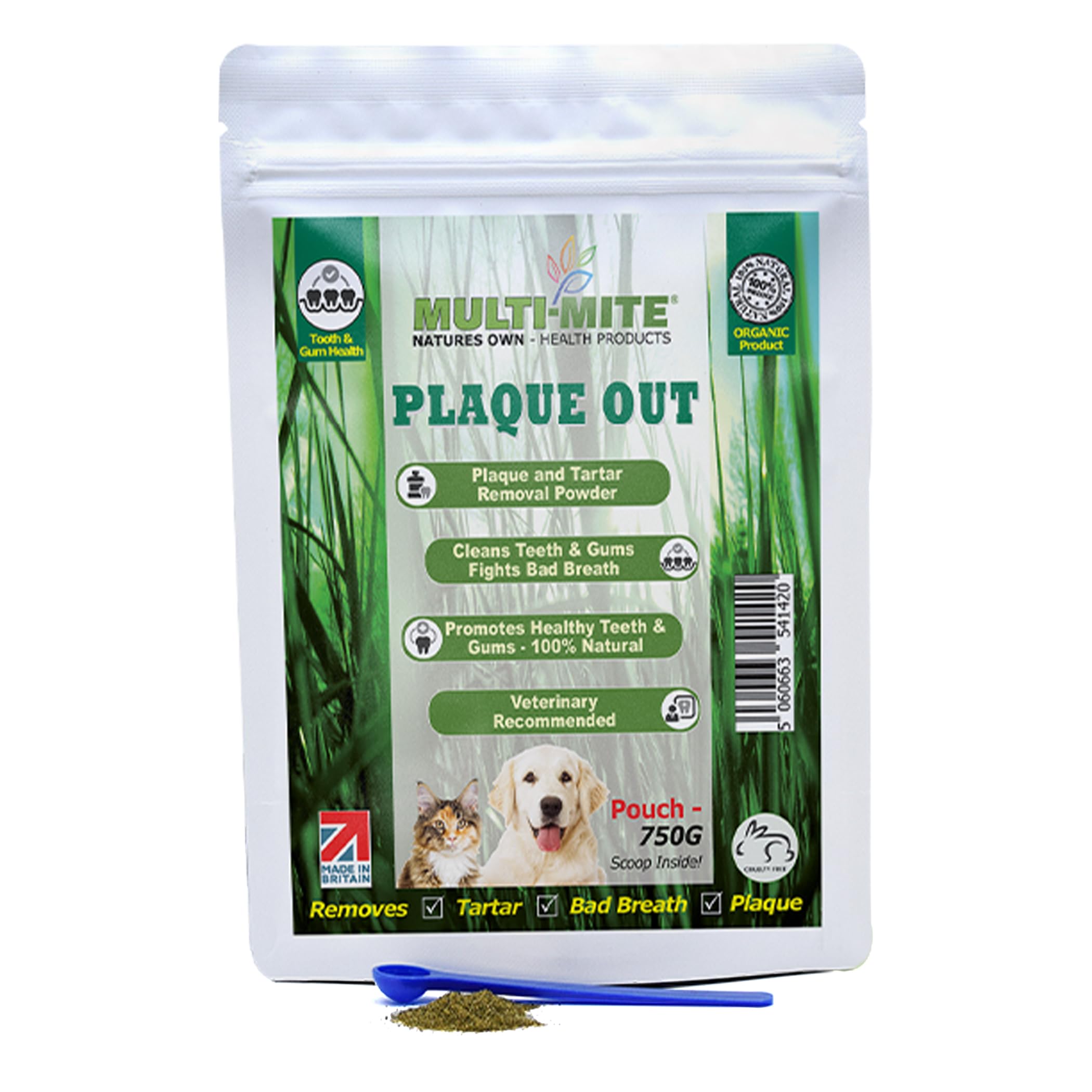 PLAQUE OUT 750g Pouch, Plaque Off Remover, 100% Natural and Organic Seaweed Powder for Dogs & Cats, Dog Teeth Cleaning