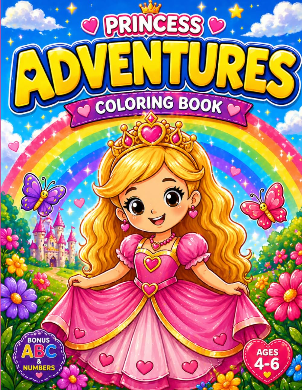 Princess Adventures Coloring Book for Girls Ages 4–6: Fun and Magical Fairy Tale Scenes with BONUS ABC Alphabet & Numbers: 20 Easy Coloring Pages with ... (Smash Kids Coloring & Learning Series)