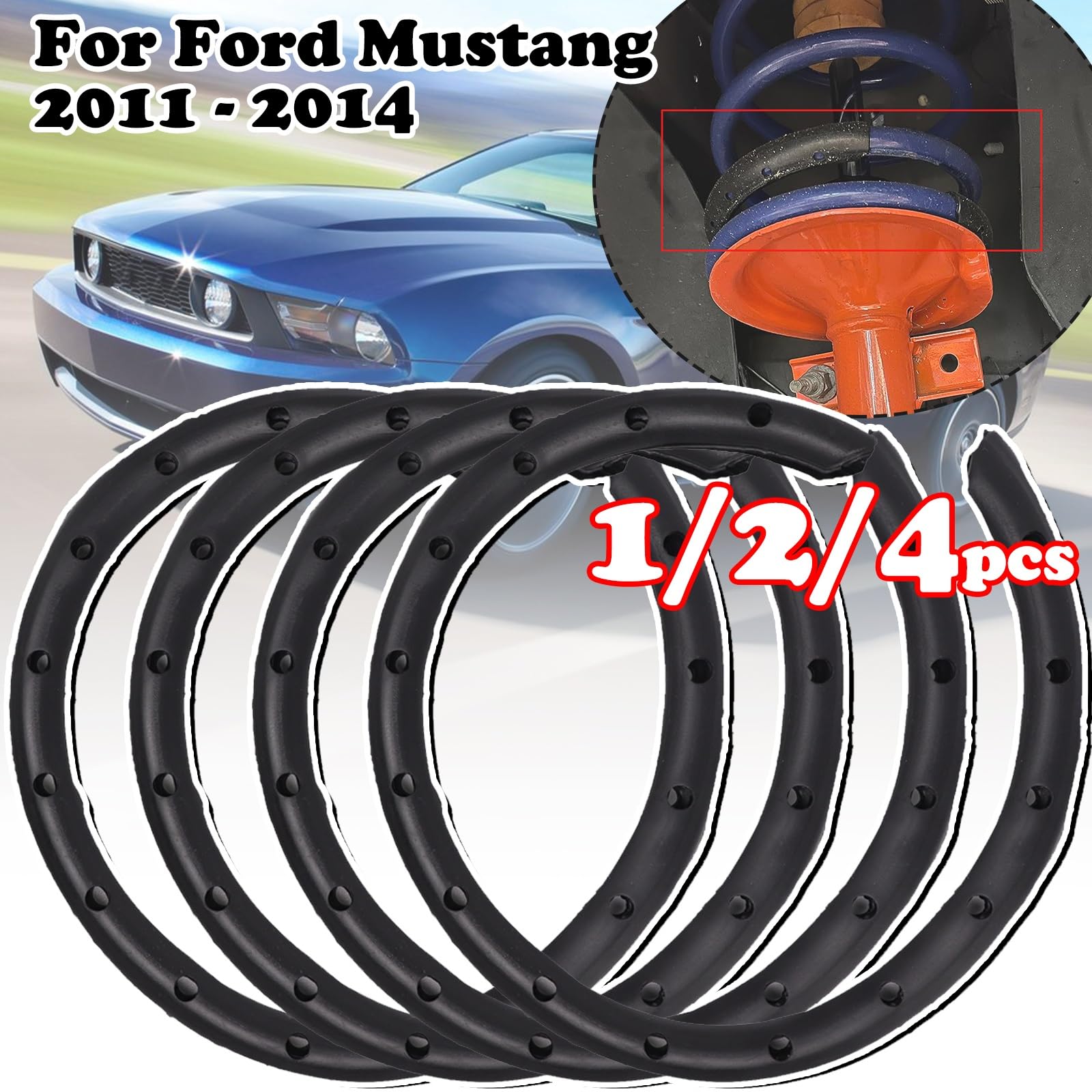 Amortisseurs pour auto Manchon en caoutchouc à ressort hélicoïdal pour Ford Mustang 2011 – 2014, Suspension inférieure avant et arrière, réducteur de bruit, choc(4pcs)