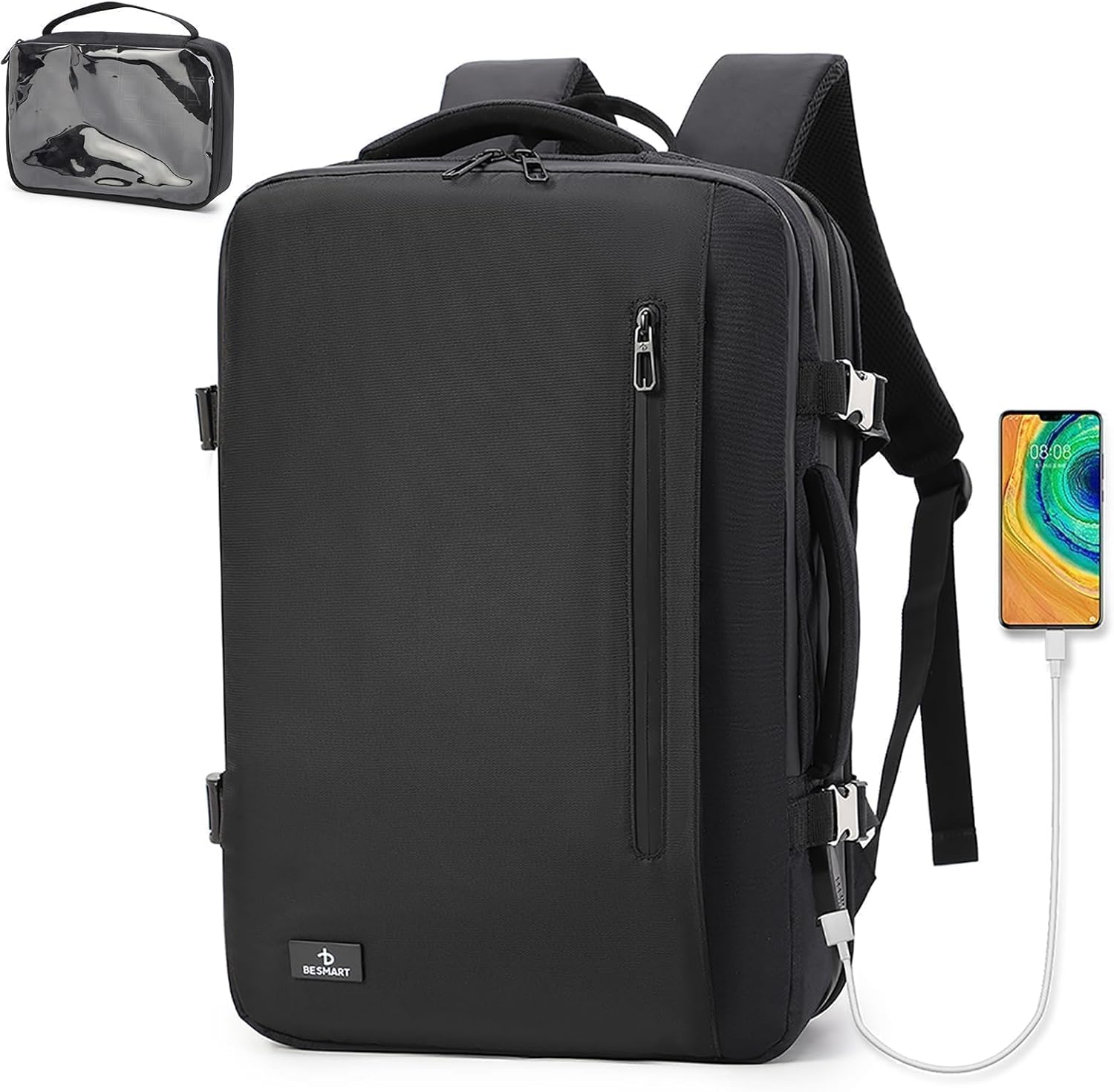 BESMART 38L Expandable Travel Backpack for Men, TSA Flight Approved Carry On Fits 17" Laptop, Waterproof Anti-Theft Backpack with USB Charging Port/Luggage Sleeve/Removable Wash Bag for Business Trip