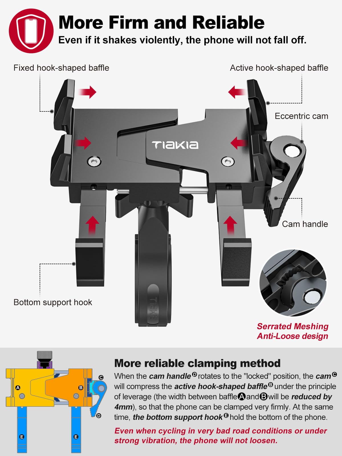 Tiakia Supporto Telefono Bicicletta, per Motociclo-Lega di Alluminio con Rotazione a 360° Metallico Porta Cellulare Bici per 4.5-7.0 pollici Smartphones