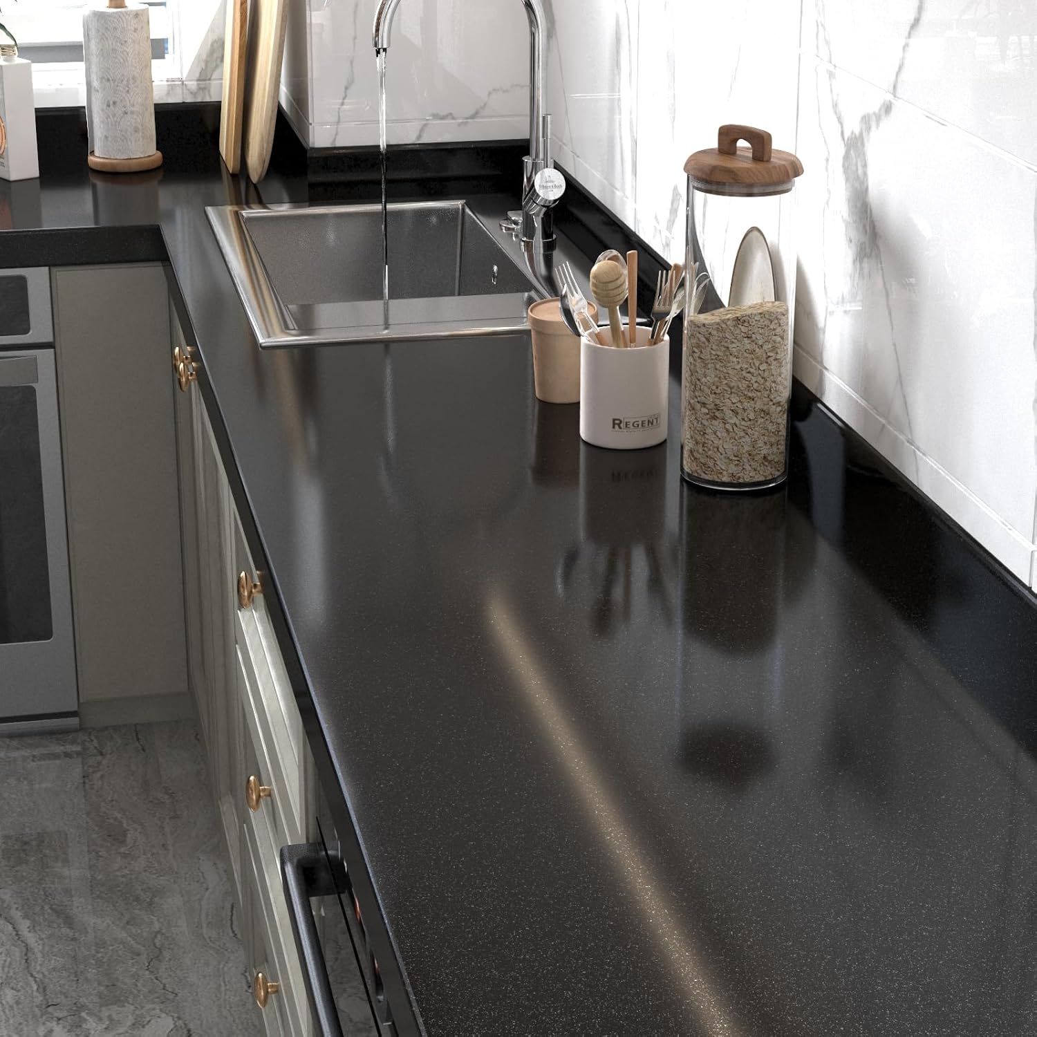 VIOPVERY Peel and Stick Wallpaper 40cmx1000cm Black Pearlescent Marble