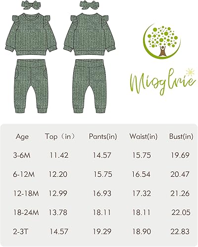 Miniatura 7 de Mioglrie Conjunto de ropa de bebé para niña, tops y pantalones, ropa para niñas pequeñas, sudaderas para bebés