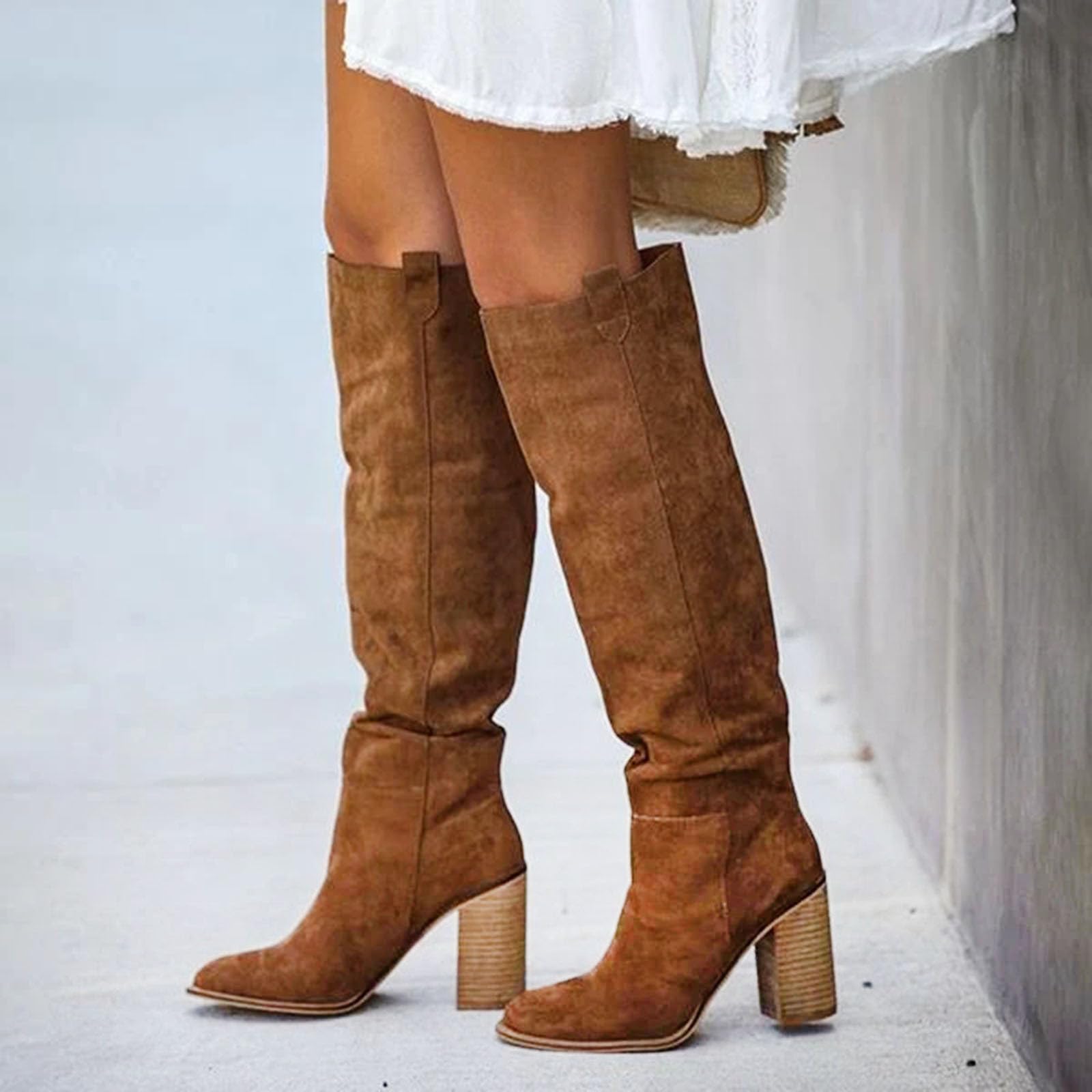 Botas de Invierno Mujer Botines de Mujer Botas para hasta la Rodilla tacón Grueso Zapatos Retro para