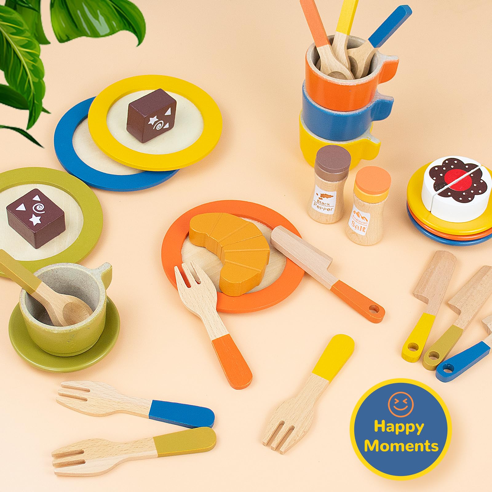 29Pcs Wooden Toy Kitchen Dish Set, Wooden Toy Plates and Dishes for Kitchen Set, Kitchen Role Play Toys gift for Children Kids Girls Ages 3 year old+ - Image 4