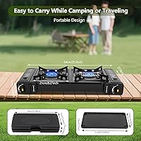 Vista 4 de Double Burner Butane Stove, Butane Camping Stove Kit with Baking Pan and Carrying Case, Portable Camping Burner for RV, Apartments, Outdoor