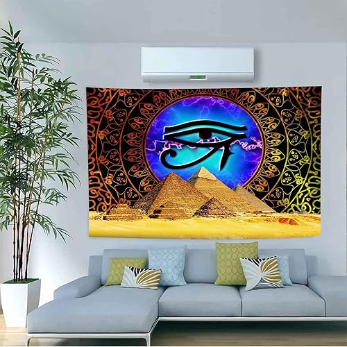 Miniatura 7 de Aidatain Tapiz de mitología egipcia antigua, ojo psicodélico de Horus, pirámide dorada del desierto, mandala bohemio, fondo de franela para colgar
