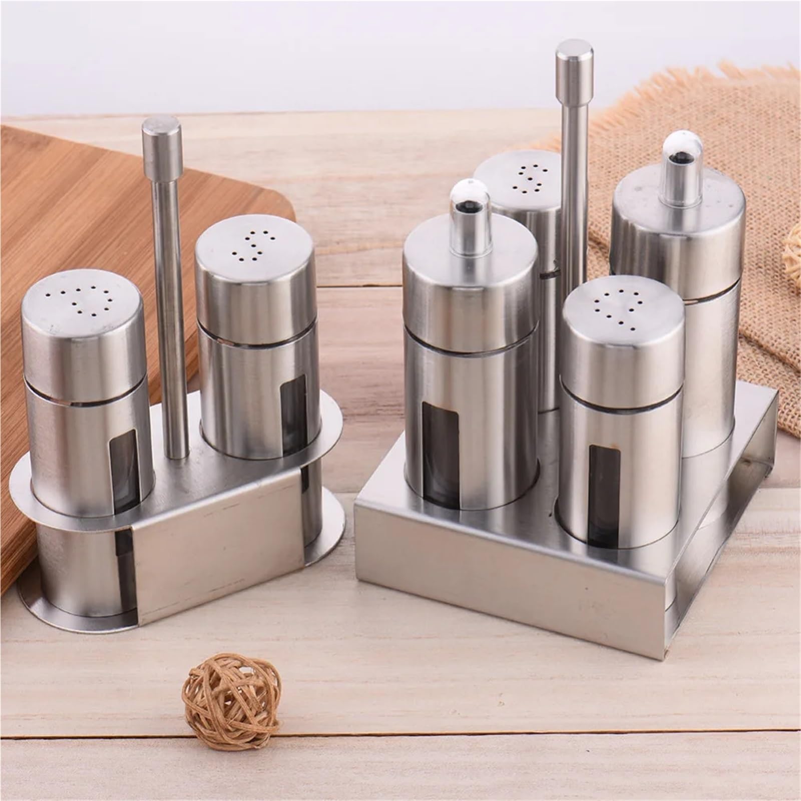 Gewürzbehälter aus Edelstahl Edelstahl-Salz- und Pfefferstreuer-Set, geruchsfreies Gewürz mit Ständer, Gewürzbox, Kochgewürzflasche, Küchenutensilien(B)