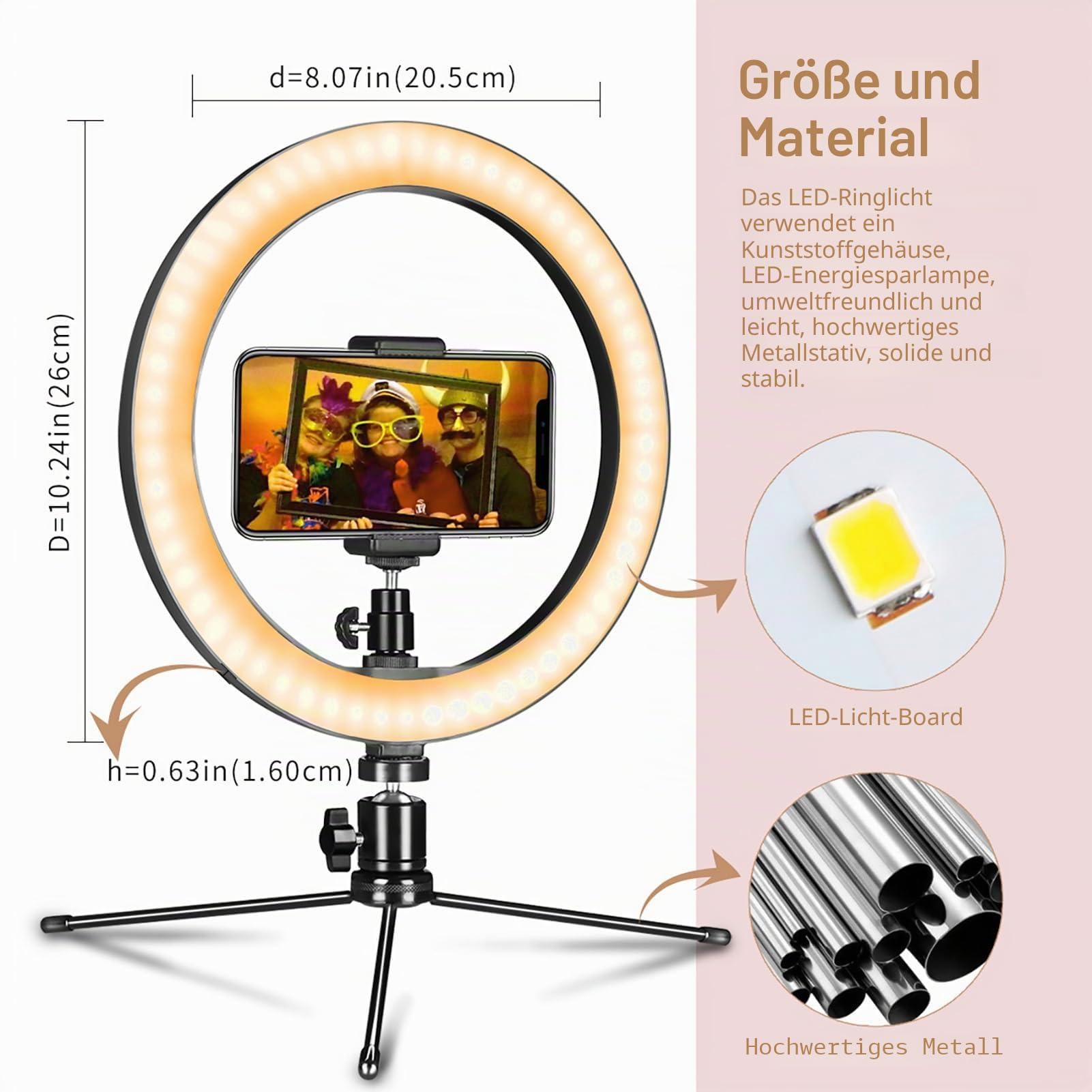 AIXPI LED-Ringlicht 10 mit Stativ und Telefonhalter für Live-Streaming und YouTube-Videos, dimmbares Schreibtisch-Make-up-Ringlicht für Fotografie, Aufnahmen mit 3 Lichtmodi und 10 Helligkeitsstufen