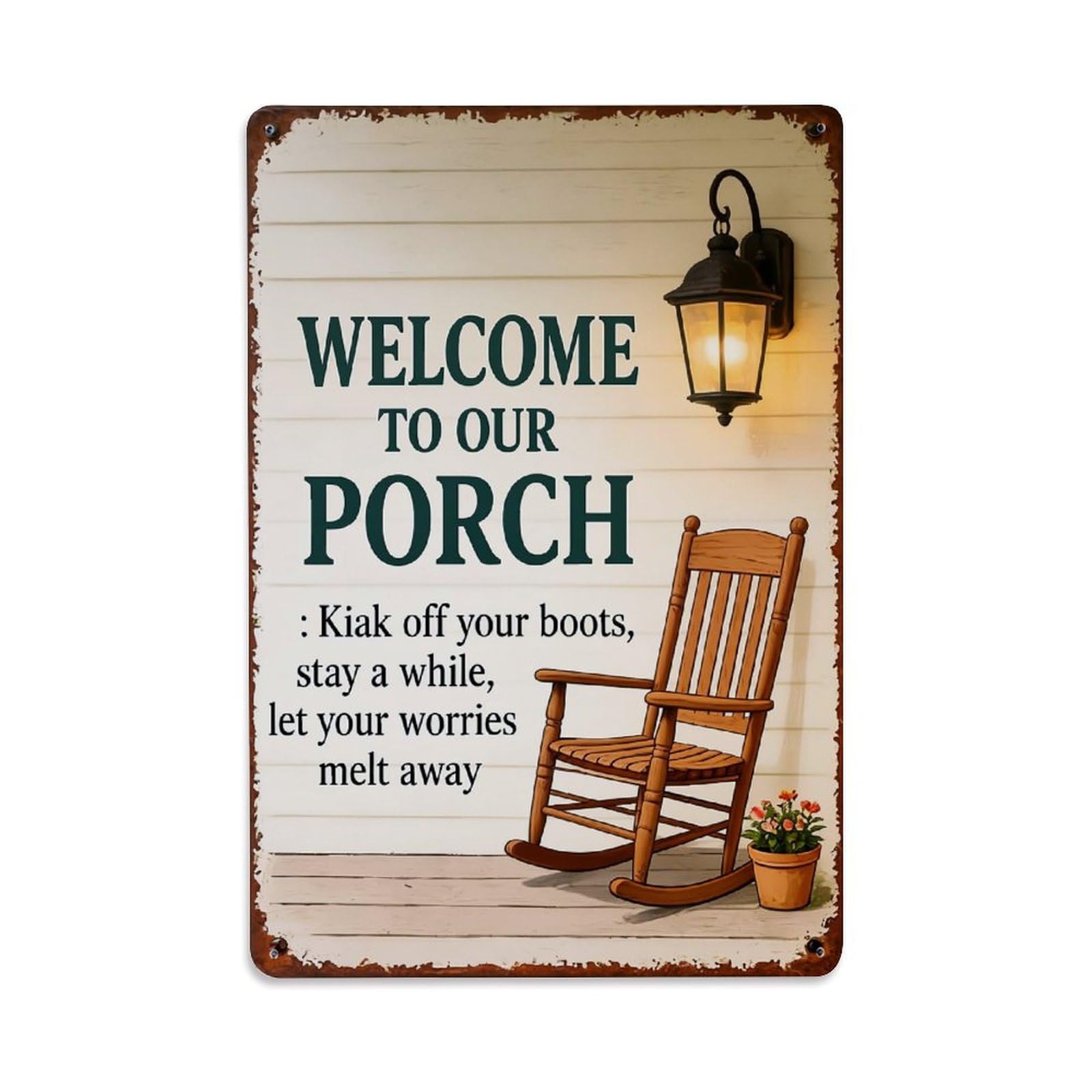 Nestemfo Vintage Welcome To Our Porch Sign Tin Sign Metal Sign, Living Room,Bar, Home, Bedroom Wall Decor,Retro Metal Poster 8X12 Inches