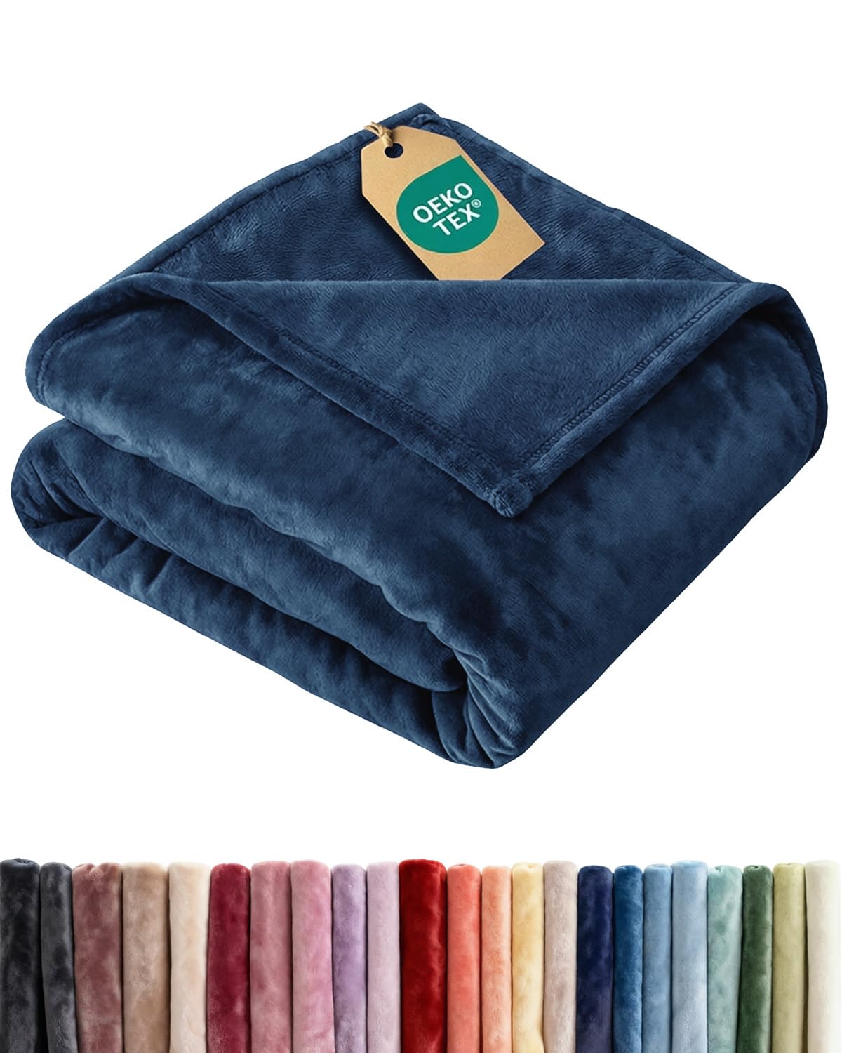 ultra soft fleece blanket twin size - flannel fleece luxury twin blanket - lightweight for couch bed chair - thick, warm and breathable - all season cozy fuzzy, anti-static microplush bedding, navy