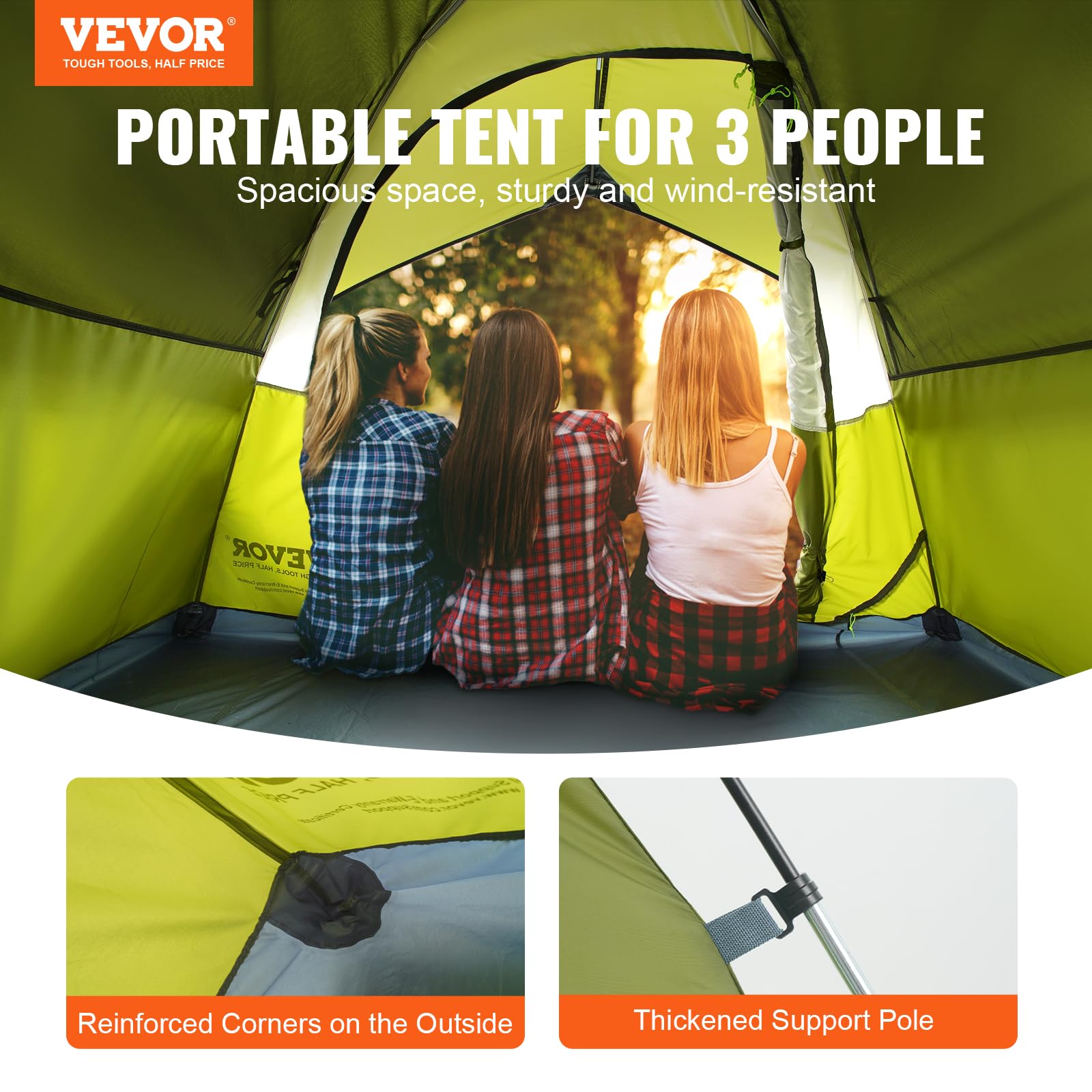 VEVOR Camping Tent, 2.8 x 2 x 1.3 m Pop Up Tent for 4 People, Easy
