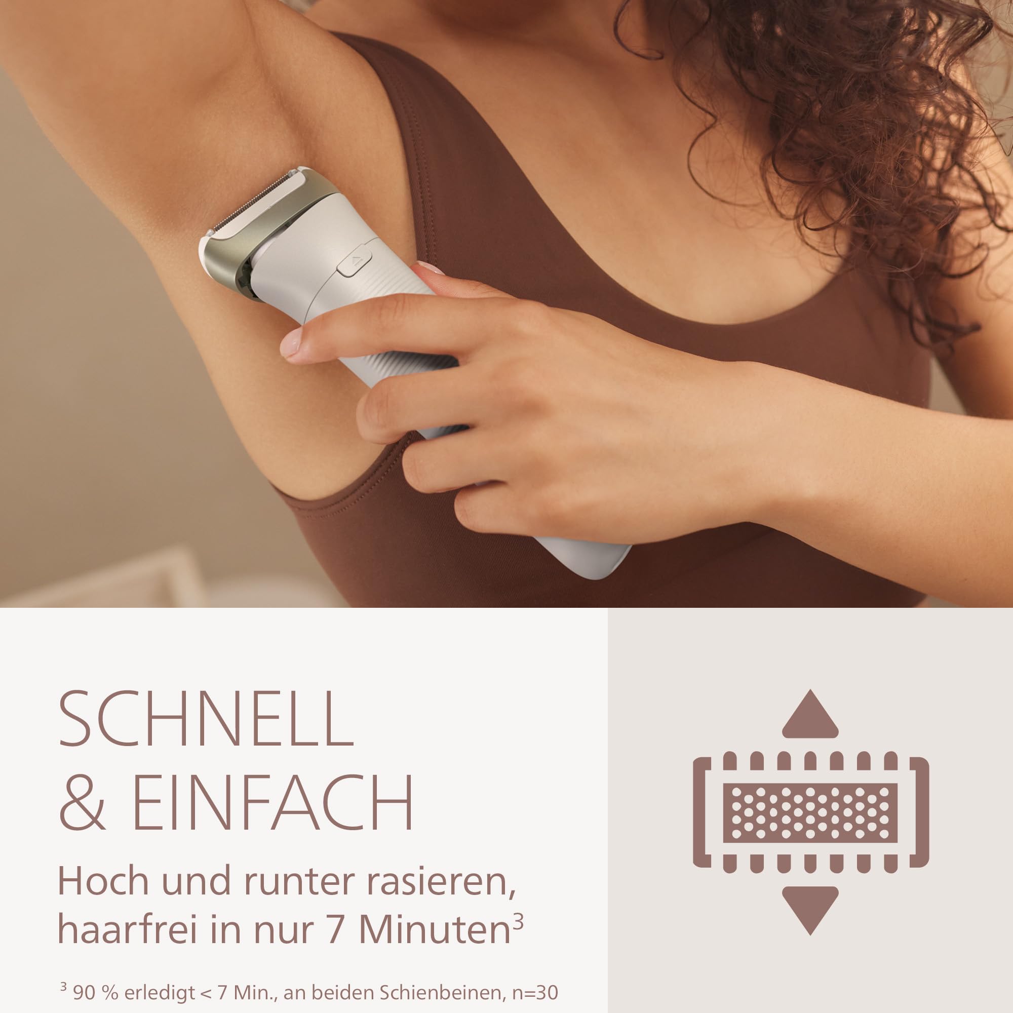 Philips Lady Shaver Series 8000 - kabelloser elektrischer Rasierer, nass und trocken, 3 Klingen, flexibler Scherkopf, LED-Licht, Gesicht/Beine/Körper/Bikinizone, 100 Min. Laufzeit, Modell BRL159/00