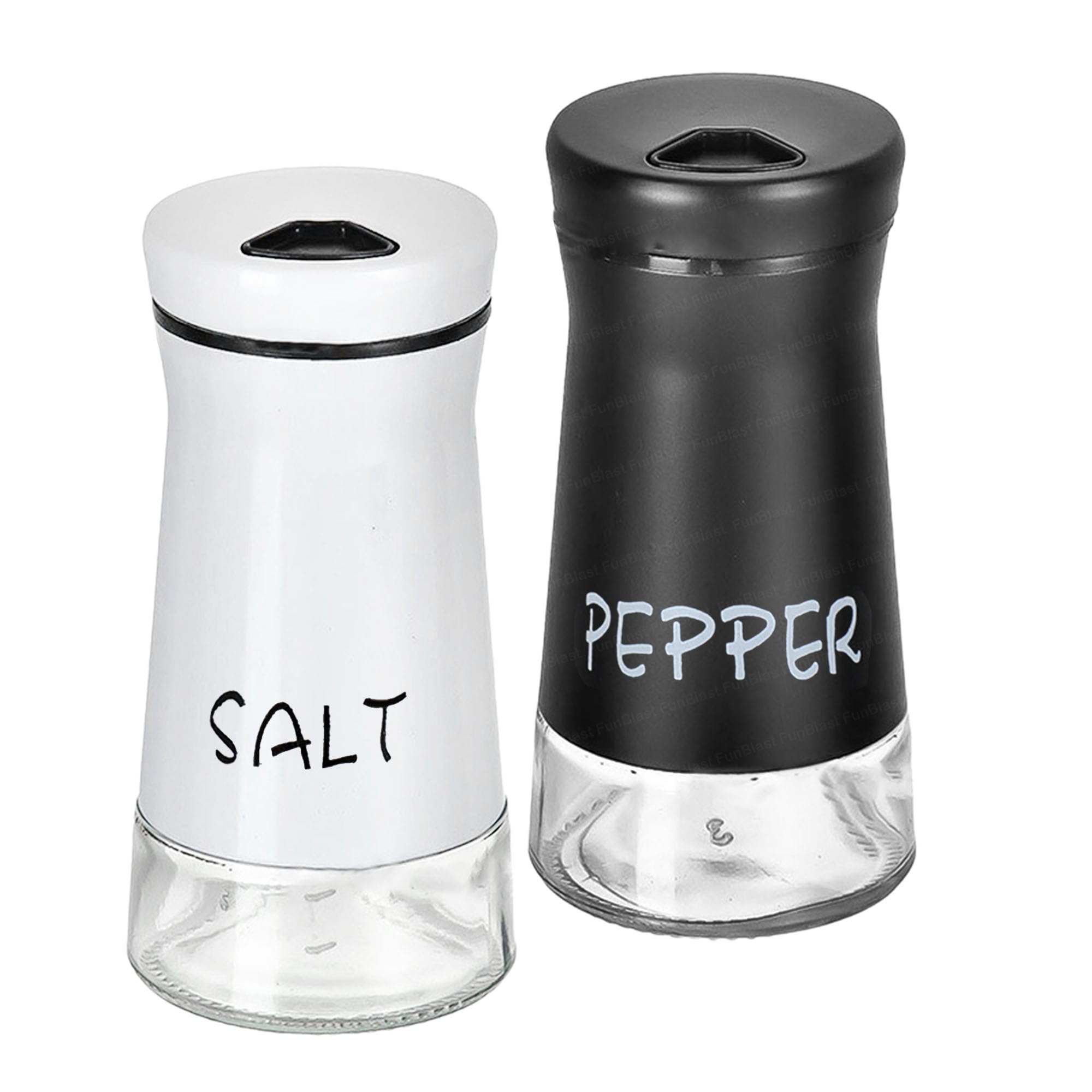 FunBlast Salt and Pepper Shakers Set -Refillable Salt Shaker with Glass Bottom, Kitchen Accessories Salt Containers with Glass Bottle for Table, RV, Camp, BBQ (Set of 2)