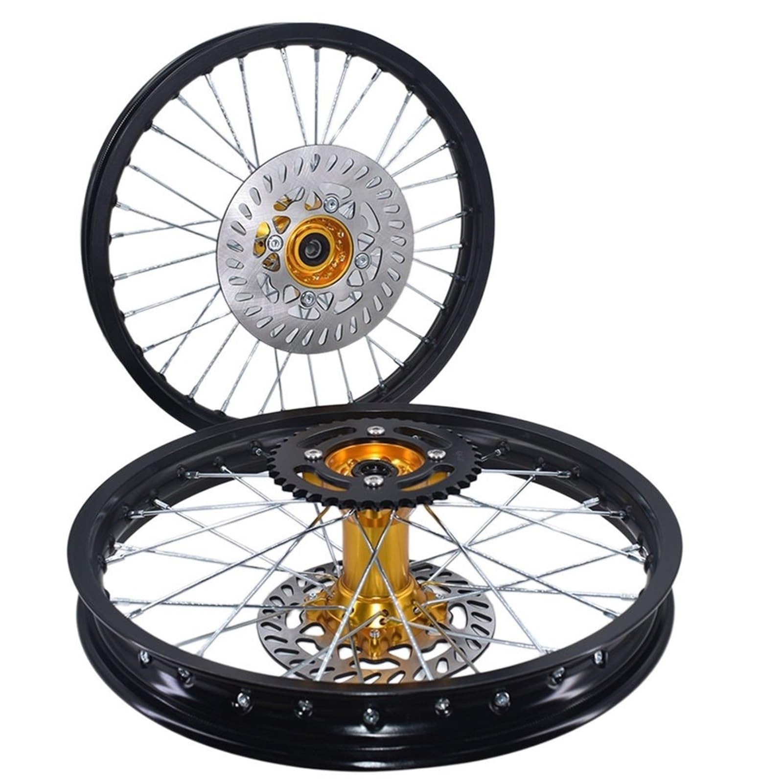 Vorderradfelge 1,60–17 Zoll vordere und hintere Aluminiumlegierungsfelgen, CNC-Nabe Nr. 428, Kettenrad, Bremsscheibenplatte, 220 mm/190 mm Räder Motorrad(Gold-Black)