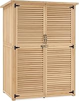 Vista 10 de MCombo Gabinete de Almacenamiento Exterior, Cobertizo de Almacenamiento de Madera con Pestillo, Cobertizo de Herramientas de Jardín Exterior con 2