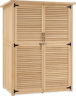 MCombo Outdoor Storage Cabinet, Wooden Storage Shed with Latch, Outside Garden Tool Shed with 2 Doors for Patio Yard Lawn, 1900 (Natural, Large)