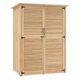 MCombo Outdoor Storage Cabinet, Wooden Storage Shed with Latch, Outside Garden Tool Shed with 2 Doors for Patio Yard Lawn, 1900 (Natural, Large)