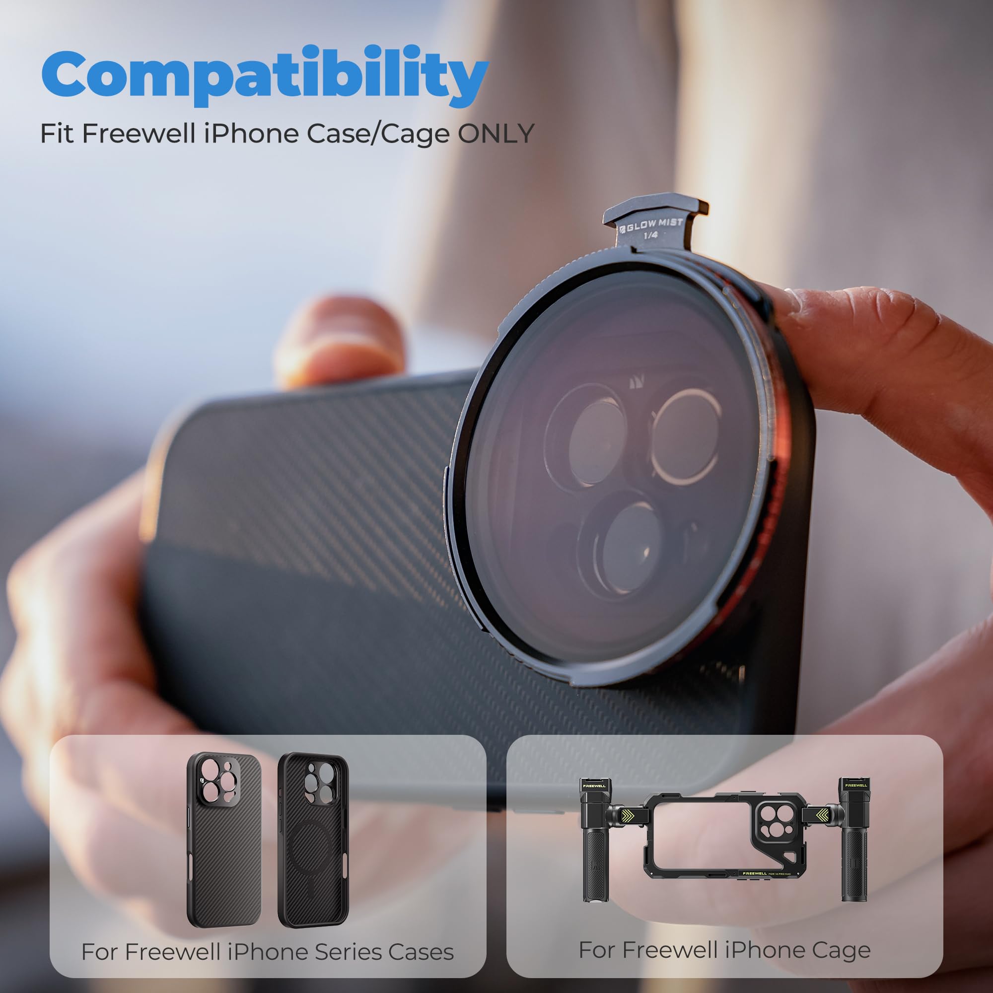 Freewell Pro Hybrydowy filtr magnetyczny 1 do 10 stop zmienna ND/CPL | z ND32, miękki gradient 1,2, czarna świecąca mgiełka kompatybilna z etui i klatką Freewell iPhone