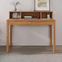 IDIMEX Escrivaninha Madeira com 2 Gavetas 3 Nichos cor Freijó Lennox Mesa de Trabalho 110 cm