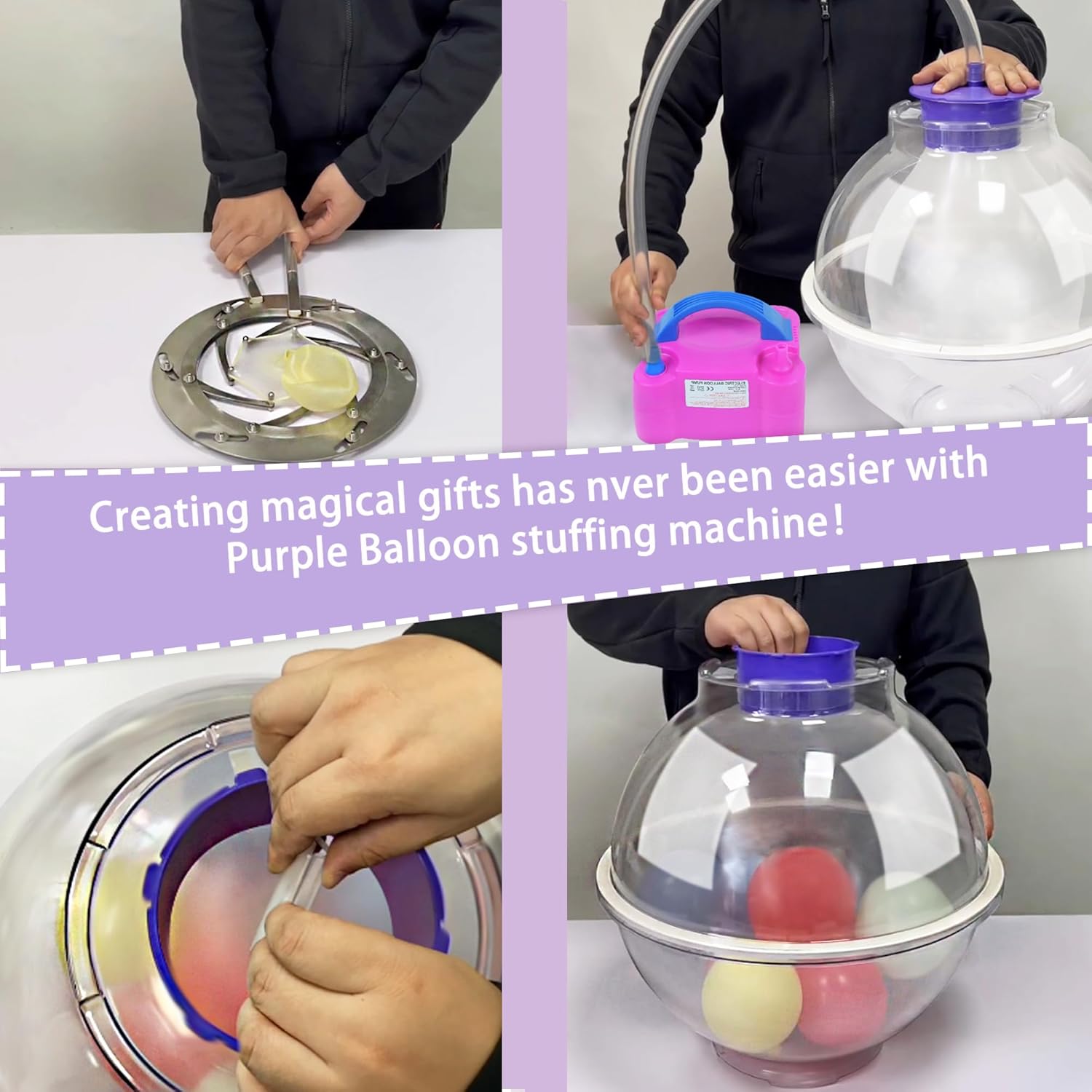 Balloon Stuffer Machine, Gift Wrapping Machine for Stuffing Filling Plush Toys Balloon Bouquets, PC Balloon Filling Machine kit with Air Pump and Expander Tool (Balloon stuffer kit-B)
