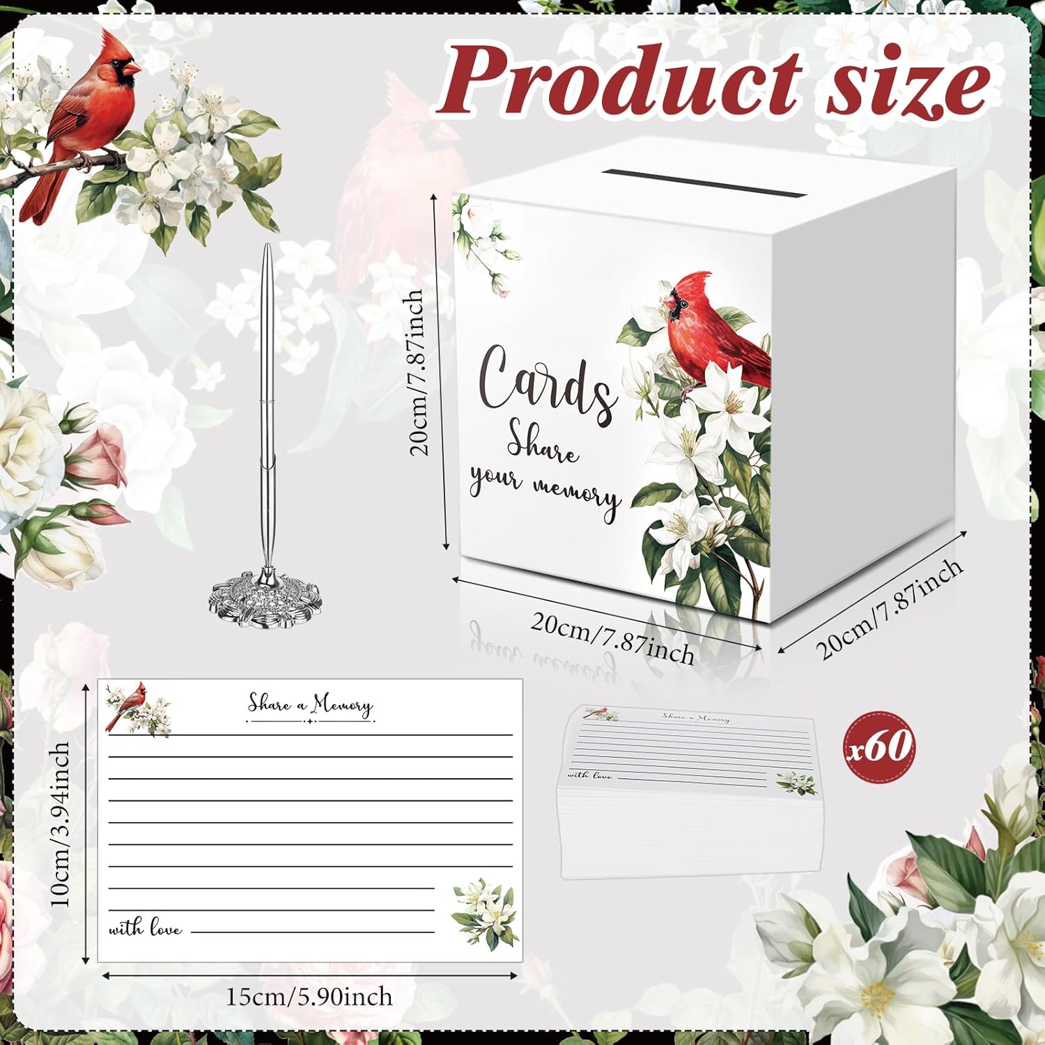 Tenceur 104 Pcs Funeral Guest Book for Memorial Service Cardinal Memorial Guest Book in Loving Memory with Table Sign Share a Memory Cards Pen and Box for Funeral Registry Decoration Favors