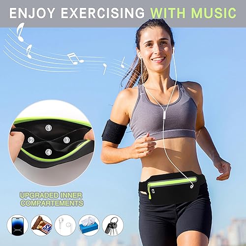 Miniatura 4 de Cinturón de correr delgado y ligero para teléfono con tira reflectante, riñonera para correr a prueba de sudor con conector para auriculares, bolsa