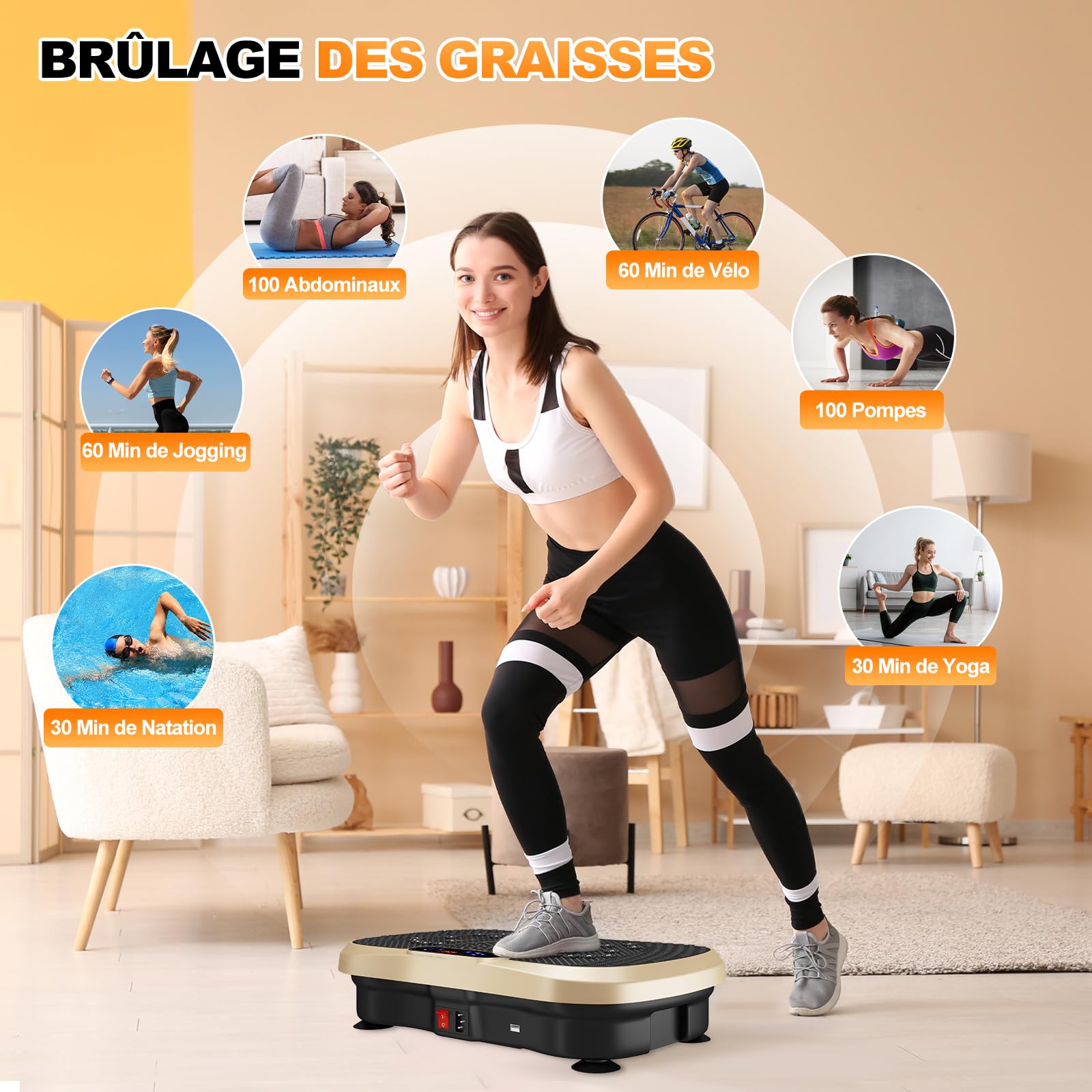 Plateforme Vibrante Perte de Poids, Plaque Vibrante Oscillante, 99 Vitesses, Bluetooth, USB
