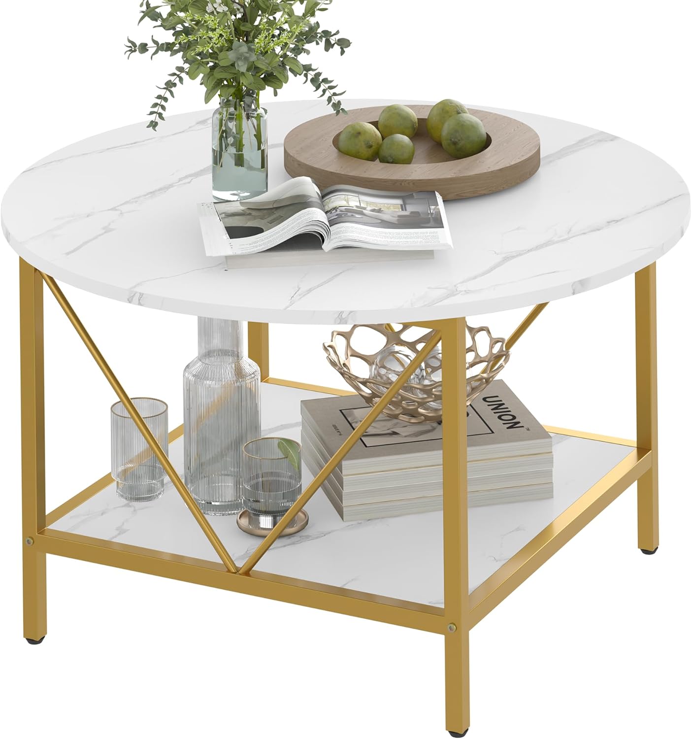 Amazon.com: Yusong Round Coffee Table for Living Room, Farmhouse Circle ...