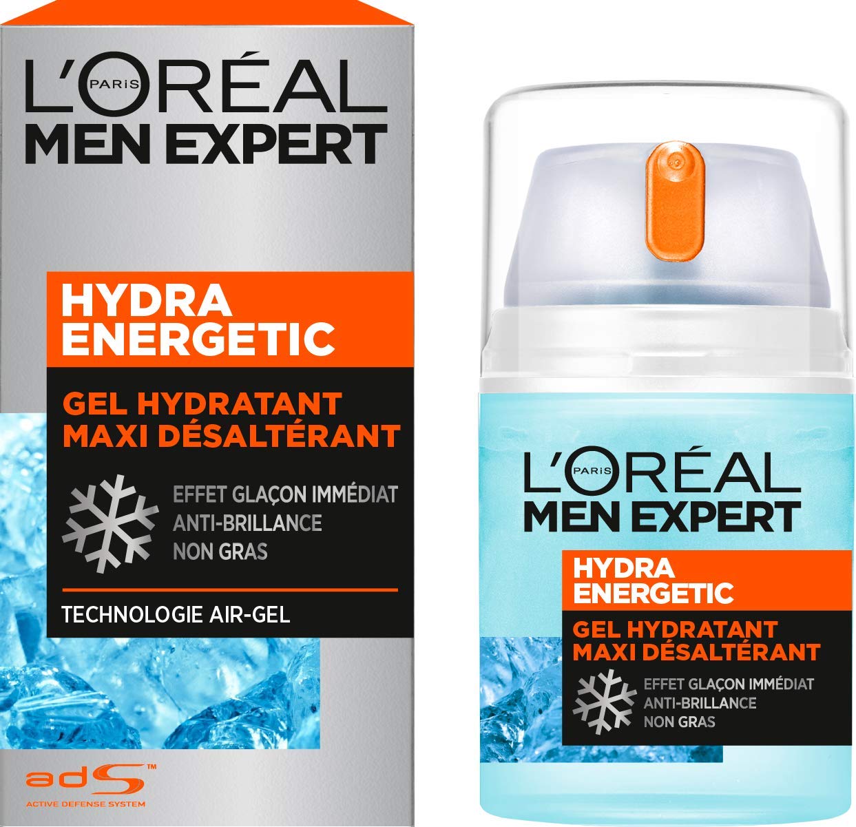 L'Oréal Men Expert - Nawilżający żel do twarzy dla mężczyzn - Maxi Giszący pragnienie - Odświeżający efekt kostek lodu - Technologia Air-Gel - Wszystkie rodzaje skóry - Hydra Energetic - 50 ml | Technologia Air-Gel, efekt chłodzenia, ultra świeża konsyste