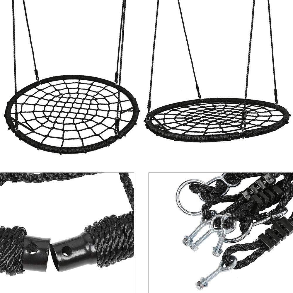 Balançoire nid d'oiseau Rond, Balançoire Enfant Chaise Hamac Suspendue pour Jardin, Balancoire Interieur et Exterieur (Noir)