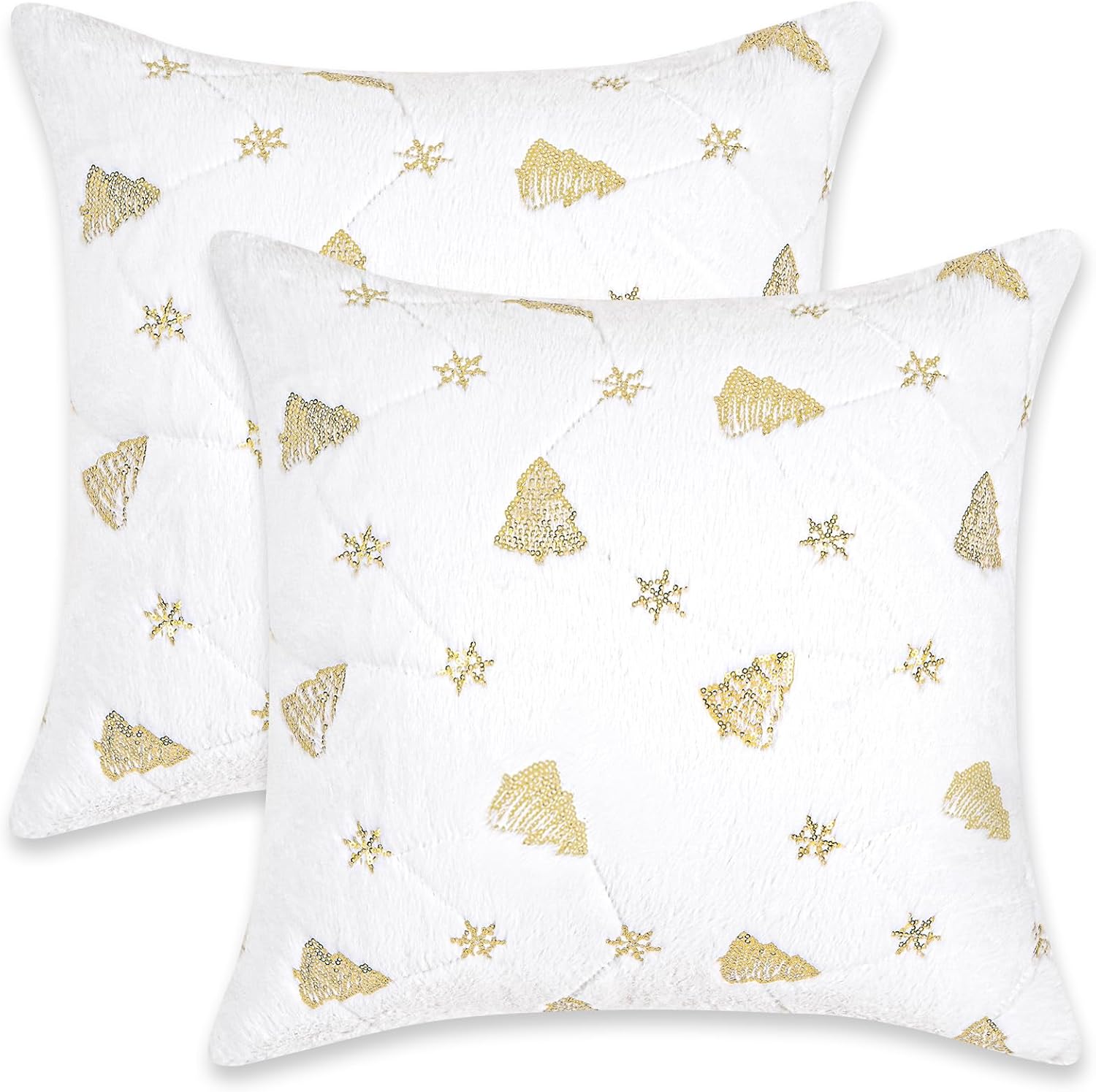Christmas Pillow Covers 18 x 18 Inch, Set of 2 Gold Xmas